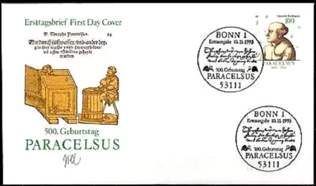 BRD 1993: Paracelsus! FDC der Nr 1704 mit Bonner Ersttagssonderstempeln 1A 21-02