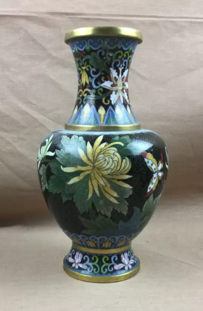 Vase Balustre Chinois émail Cloisonné Sur Laiton