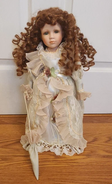 The Emerald Doll Collection  Porcelain Doll  16” Red Curly Hair Green Eyes