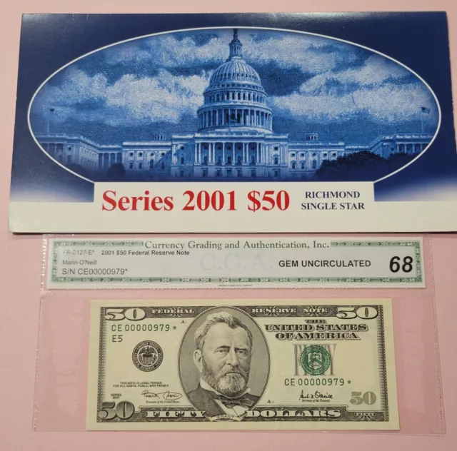 Fr-2127-E* 2001 $50 Federal Reserve Star Note Richmond Va Gem Uncirculatrd