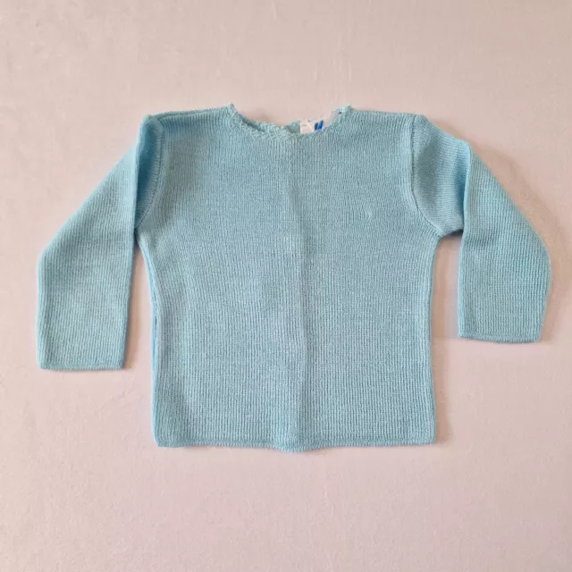 Top vintage anni '70 francese lavorato a maglia bambino | 3 mesi | Deadstock acrilico blu KA25