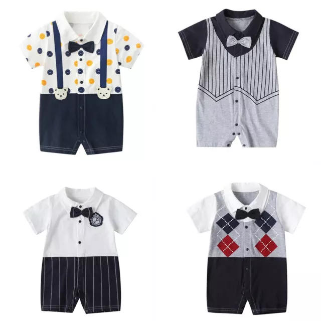 Newborn Infant Baby Boys Gentleman Romper with Bow Tie Stripe Jumpsuit Outfits