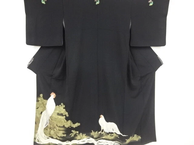 86327# Japanese Kimono / Antique Tomesode / Embroidery / Floral Plants & Bir