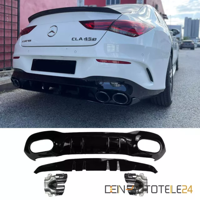 Heckdiffusor Endrohr Doppel Auspuff für Mercedes CLA W118 C118 X118 schwarz