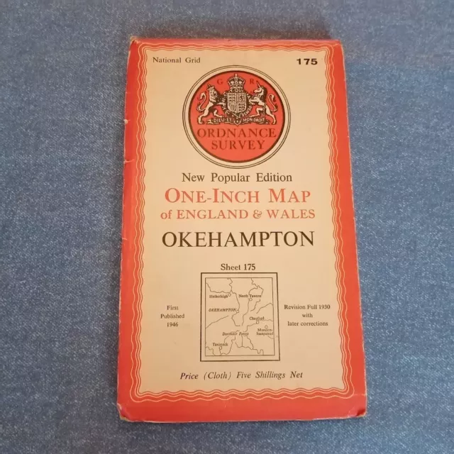 Vintage 1946 OKEHAMPTON MAP 175 National Grid Ordnance Survey One-Inch Map