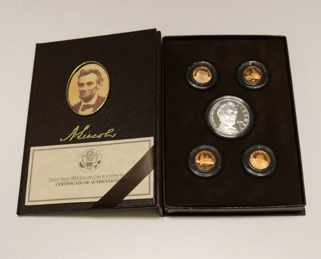 2009 Lincoln Coin & Chronicles Set 4 Pennies 1 Silver Dollar OGP & COA  B372