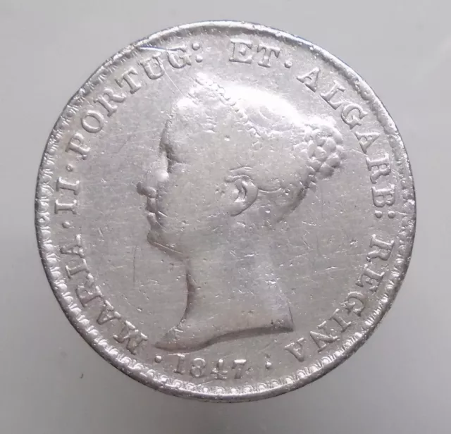 Portugal 500 reis 1847 D. Maria II Silver KM#471 VF