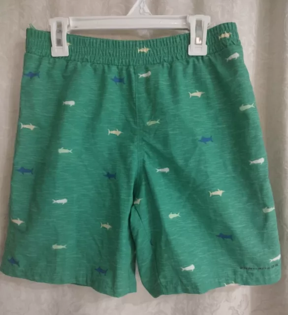 Columbia PFG Shorts Swim Omni Shade Green Sharks Boys Large 14/16 Lining Cut Out