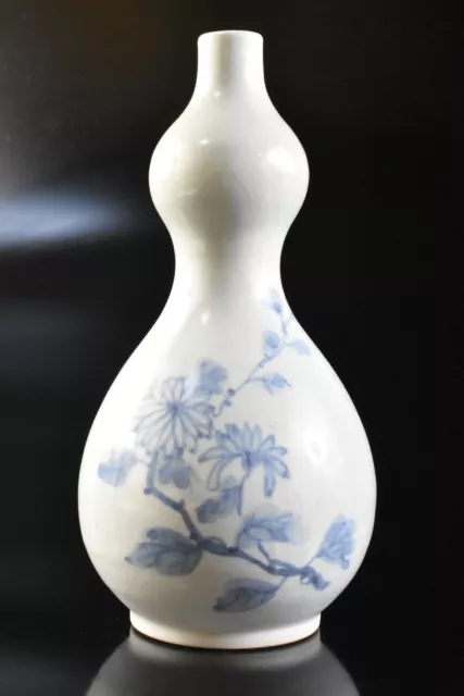 M1369: XF Korean Li Dynasty Blue&White Gourd-shaped FLOWER VASE Ikebana, auto