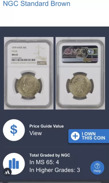 Haiti 1979 50 centimes, NGC MS65 only 3 graded higher