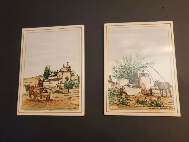 Ceramic Tile Lot Handpainted Landscape Algarve Portugal 8 X 6 Inch Vintage
