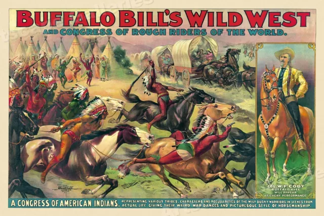 1890s Buffalo Bill's Rough Riders Congress of American Indians Poster - 24x36