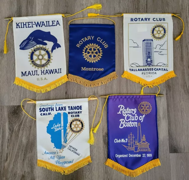 VINTAGE 1990s Rotary International Club Wall Banner flag Lot of 5 - WA CA HI FL