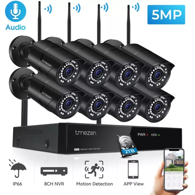 5MP 8CH Wireless Security Camera System Outdoor Home WiFi 2TB Hard Drive Lot