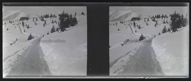 France Neige Paysage NEGATIF Photo Stereo Plaque de verre VR11r6  