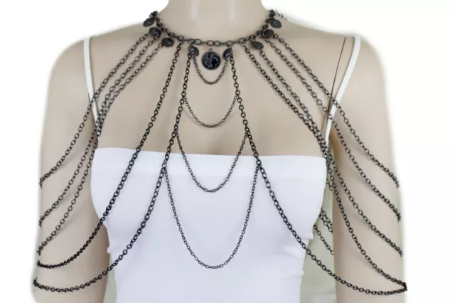 Women Fashion Jewelry Set Black Metal Body Chain Sexy Necklace Ethnic Coin Charm 3