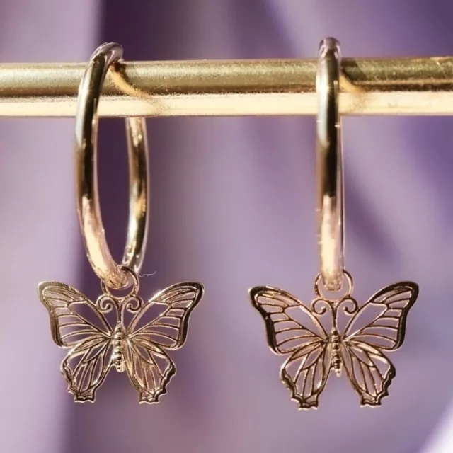 Fashion Gold Plated Butterfly Earrings Hoop Drop Dangle Ear Women Jewellery New