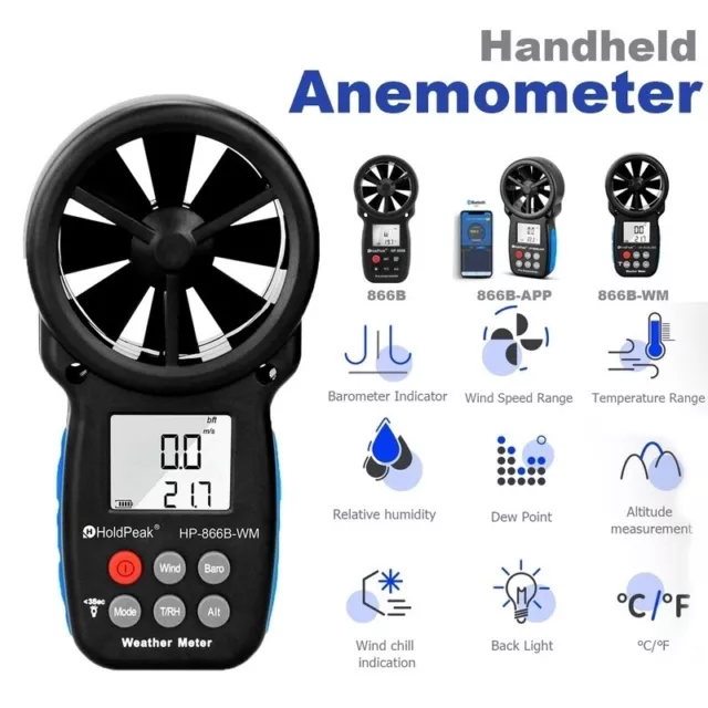 HoldPeak Digital Anemometer Wind Speed Meter Airflow Gauge Test Protable 0.3~30m