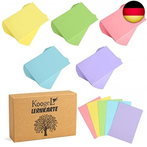 Koogel Blanko Karteikarte A6, 300 Stücke Karteikarten in 5 hellen Farben für V