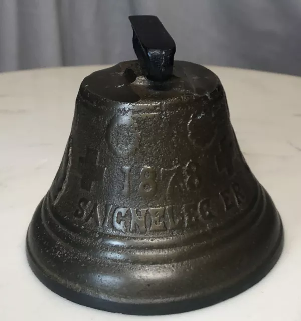 Cast Open Mouth Brass Bell With Iron Loop 1878 Saignelegier Chiantel Fondeur