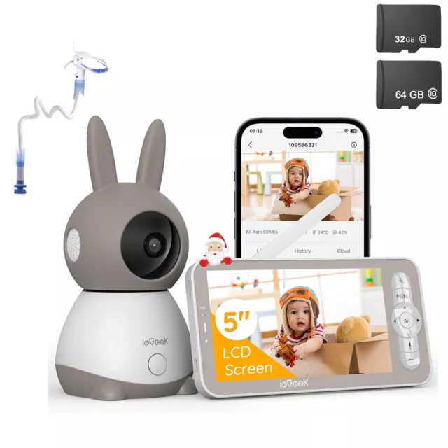 ieGeek 2K/3MP Babyphone mit Kamera,5 Zoll WLAN Video Babyfone PTZ 355° Für App