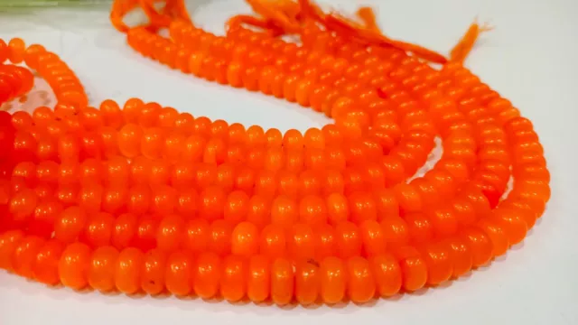 Natural Orange Chalcedony Rondelle Plain Smooth 6mm Gemstone Beads 8"long