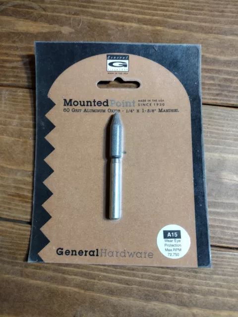 Vintage NOS General Hardware Mounted Point 60 Grit Mandrel  1/4" x 1-3/8"