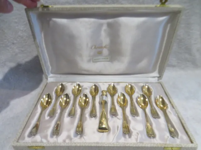 Gorgeous vintage 950 gilded silver 13p demi tasse set Christofle Cardeilhac