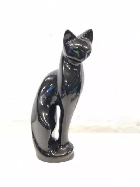 Vintage Mid Century MCM Ceramic Black Cat Figurine Statue Green Eyes 12”