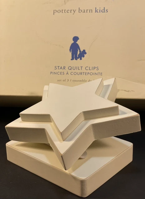 NEW Pottery Barn Kids White Wooden Star Quilt Clips Hangers Set of 3