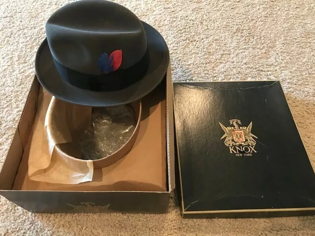 Knox NY Vintage "Carmody" Tom & Jerry Style Hat 7 1/8  Box Gray Felt Fedora