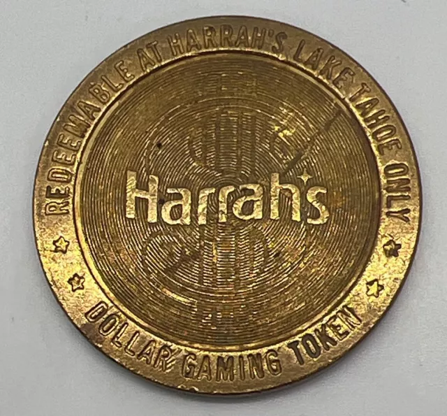 Harrah’s Casino Lake Tahoe NV $1 Slot Gaming Token - Brass 1980