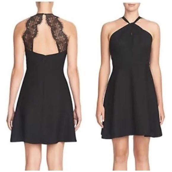 Cece NEW Twist Front Black Halter Dress with Lace Back Size 4