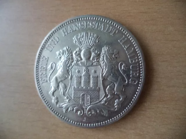 5 Mark Kaiserreich Hamburg "J" 1913 Silber-Münze Deutsches Reich Fünf Mark