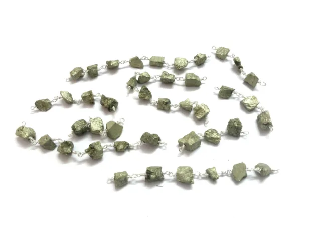 10 Pièces Naturel Pyrite Pépites Chute Lisse 4-6mm Perles 2 " CM Connecteur Lien
