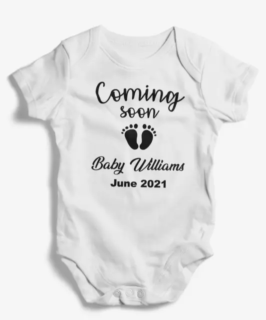 Personalised Custom Coming Soon Baby Grow, Baby Announcement, Baby Shower Gift