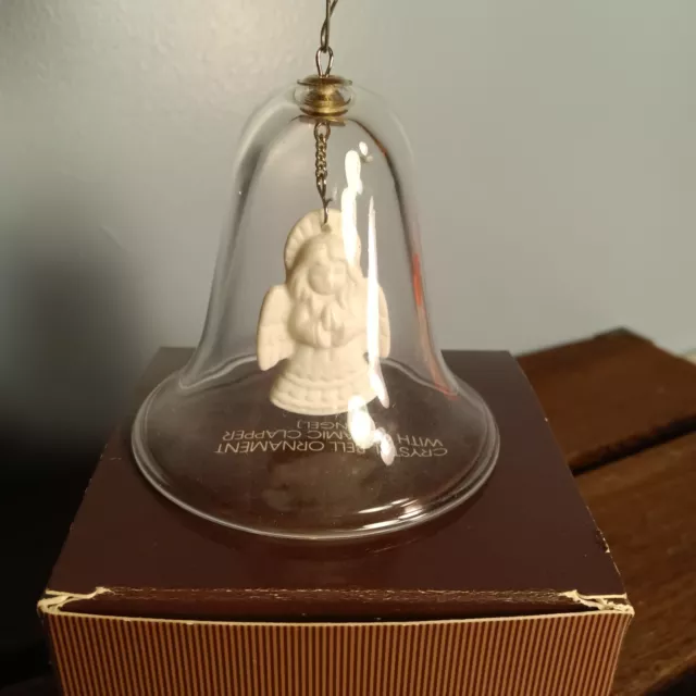 Vintage Avon Crystal Bell Ornament With Ceramic Angel Clapper