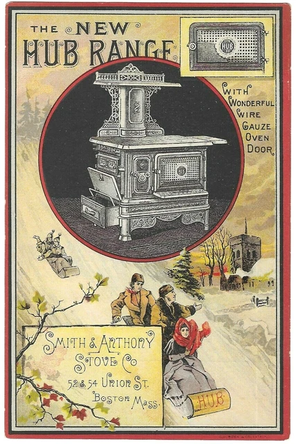 Victorian Trade Card Smith & Anthony Stove New Hub Range Boston Mass Christmas