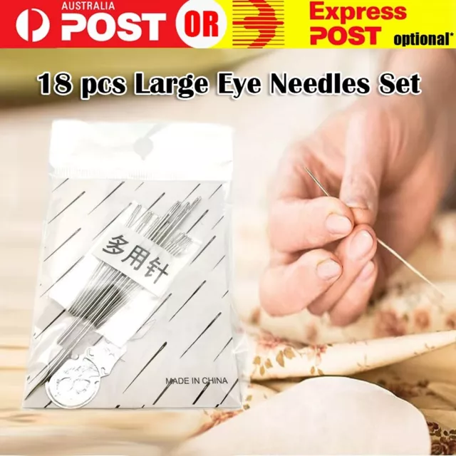 18pcs Large Eye Hand Sewing Needle Set Craft Embroidery Stainless Steel Assorted