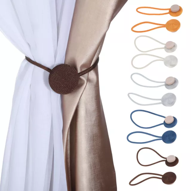 2Pcs Magnetic Curtain Ropes Tiebacks Wood Buckle Holdbacks Drapery Holder 39cm
