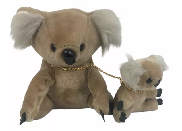 Vintage Koala Bear Plush Conesco Chase 10” Mama & 6” Baby With Gold Chain