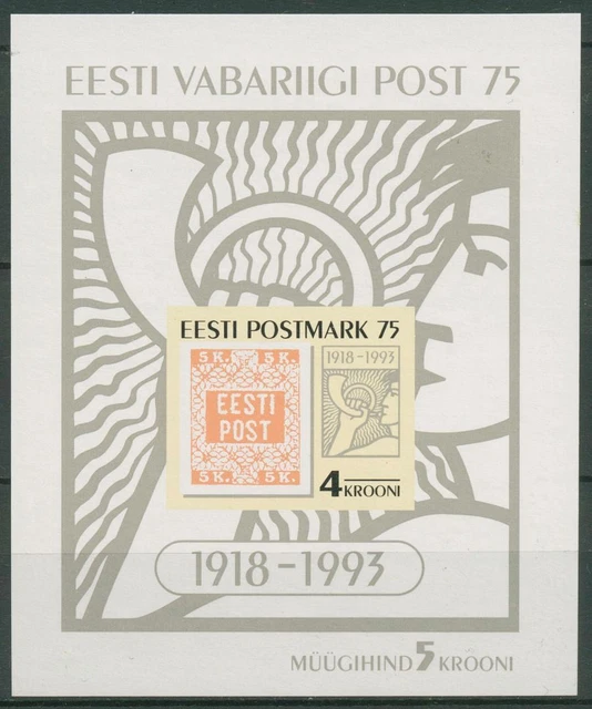 Estland 1993 75 Jahre Briefmarken Posthorn Block 5 postfrisch (C60473)