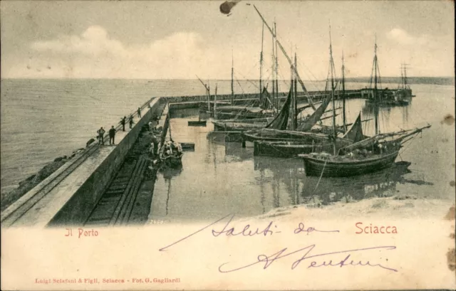 Sciacca Il Porto - Agrigento - panorama del porto - viaggiata 1905