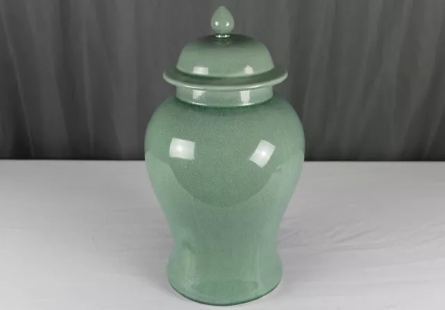 Chinese porcelain Temple/Ginger jar China  17.75", celadon green crackle glaze