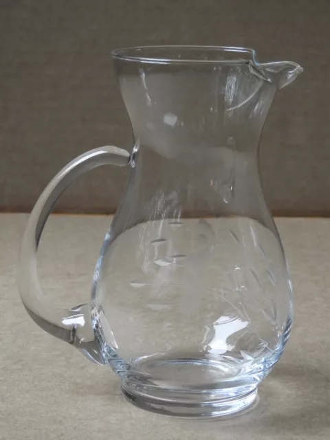 Vintage Floral Etched Glass Pitcher