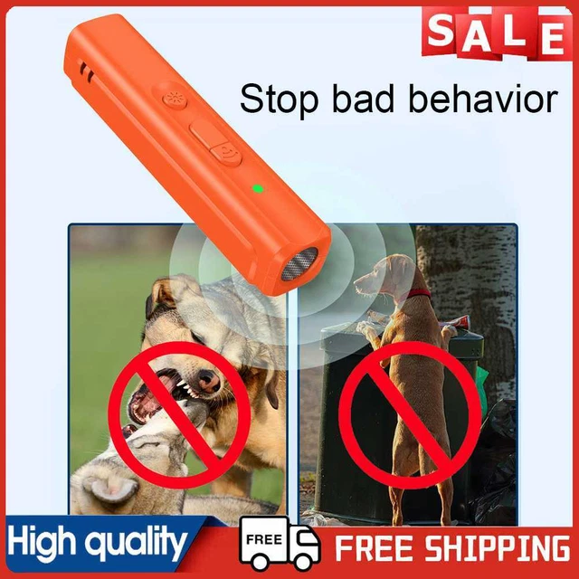 Entrenador ultrasónico de ladrido de perro portátil con linterna LED suministros para mascotas (naranja)