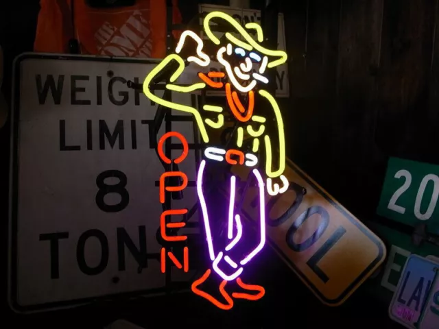 Las Vegas Cowboy Open Neon Sign 19"x15 "Home Bar Club Wall Decor Artwork Gift