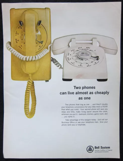 1966 Vtg Print Ad Bell System Extension Dial Phone Harvest Gold MCM Orig 9x12