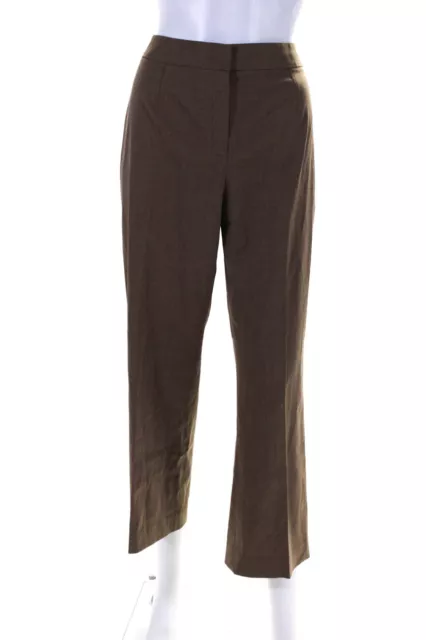 Lafayette 148 New York Womens Brown Wool Pleated Straight Leg Dress Pants Size 6