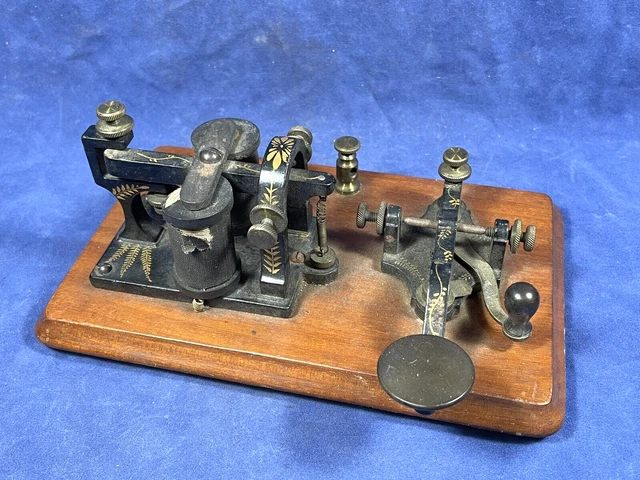 Antique Telegraph Key ~ Ornate Detail Trim Paint, 7 1/2" x 4 5/8" Base